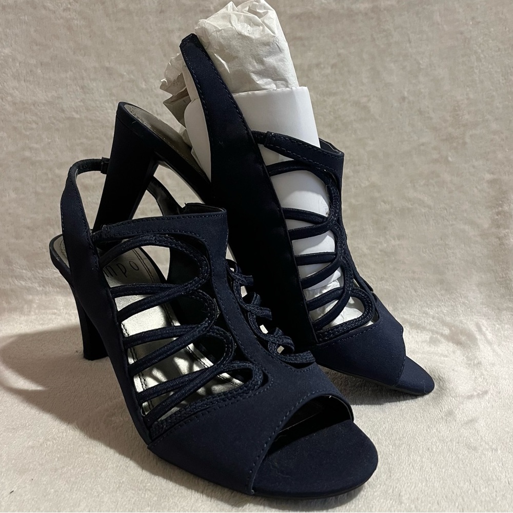 NIB Impo sling back peep toe Navy blue heels size 8.5 M